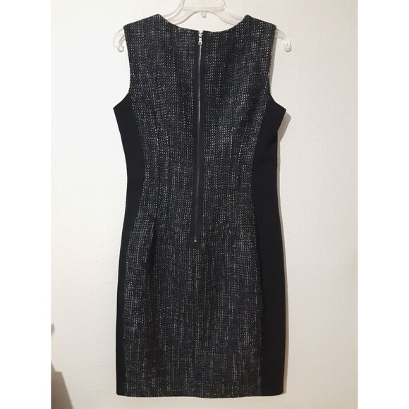 Tahari Dress Womens Size 8 Black Tweed Panel Sheath Round Neck Sleeveless work - Picture 3 of 9